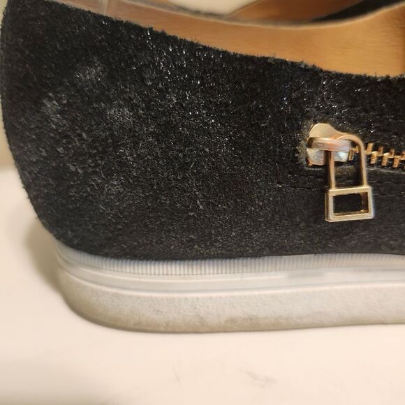 ALL BLACK For Anthropologie Black Sparkly Suede Slant Zipper Sneakers Sz.7 $144 - Picture 4 of 6